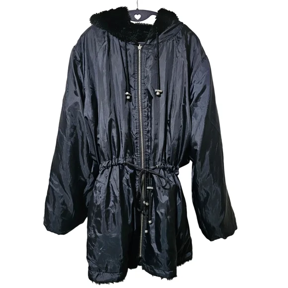 Woman Within Black Faux Fur Reversible Coat - Picture 3 of 5